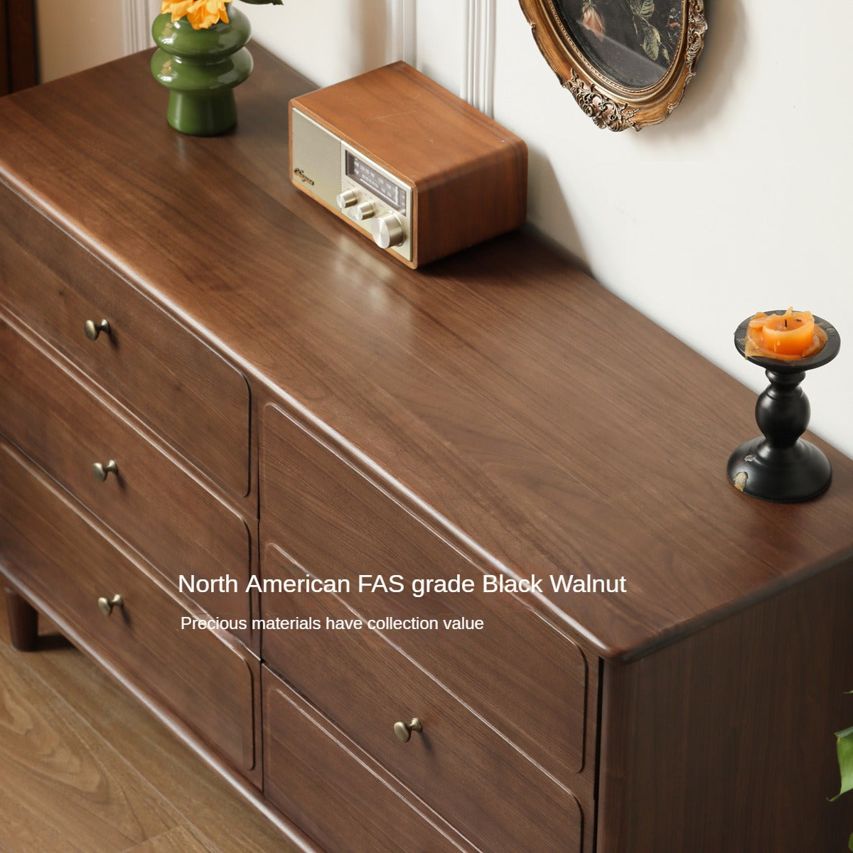 Black Walnut Solid Wood Retro Six Drawers Cabinet