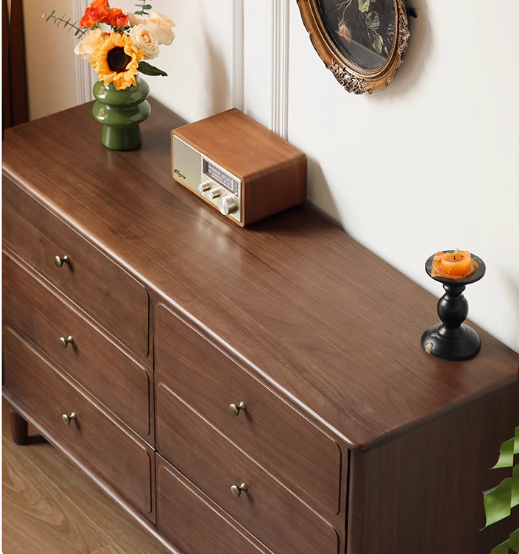 Black Walnut Solid Wood Retro Six Drawers Cabinet