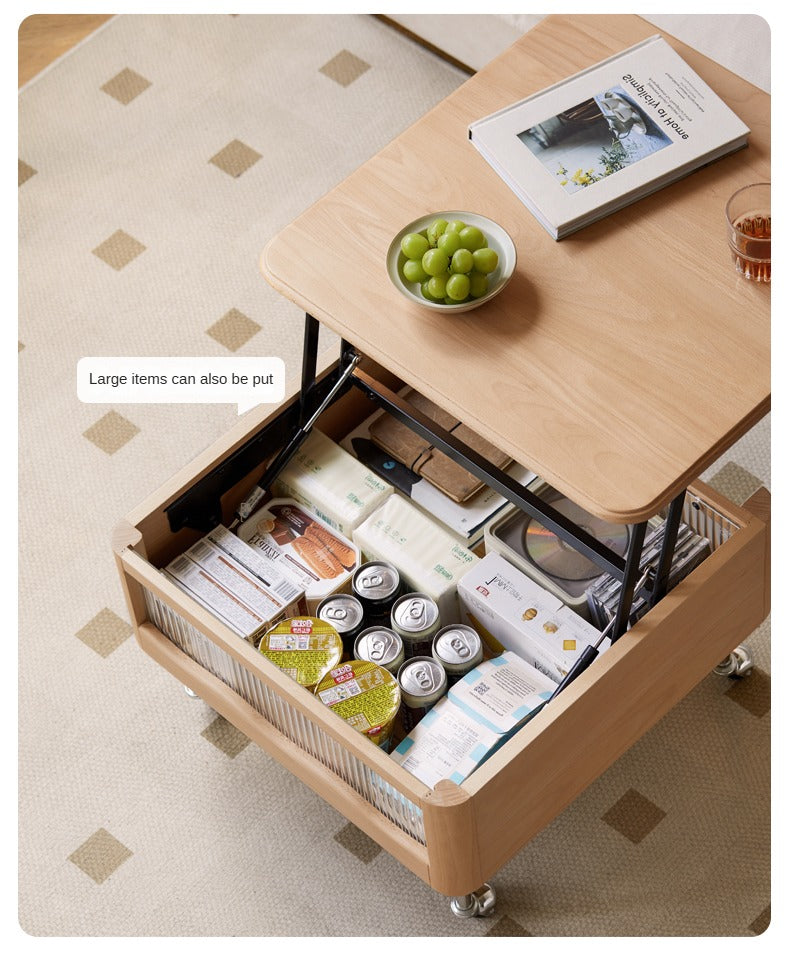 Beech solid wood lifting movable trolley coffee table