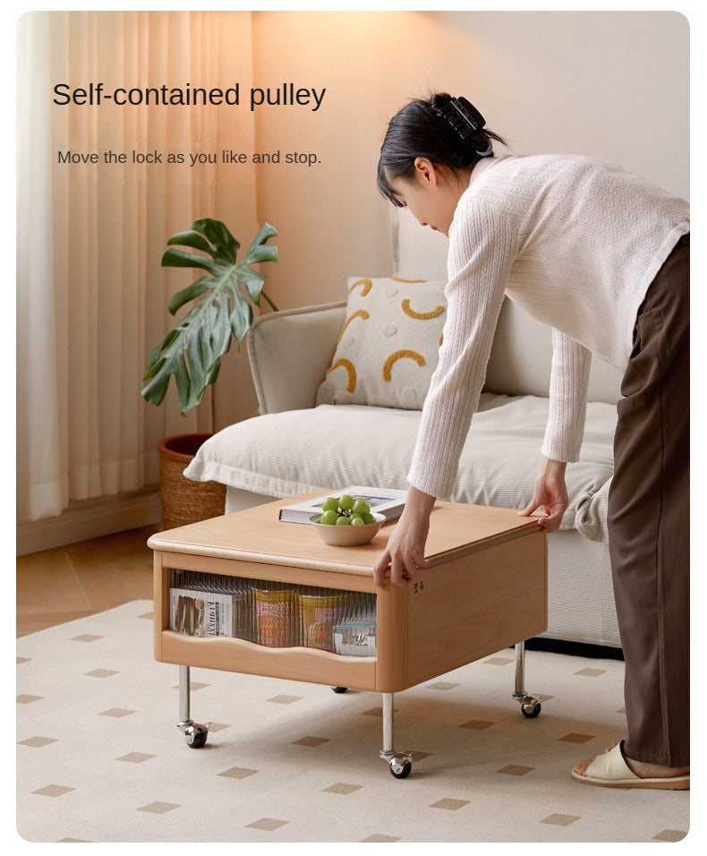 Beech solid wood lifting movable trolley coffee table