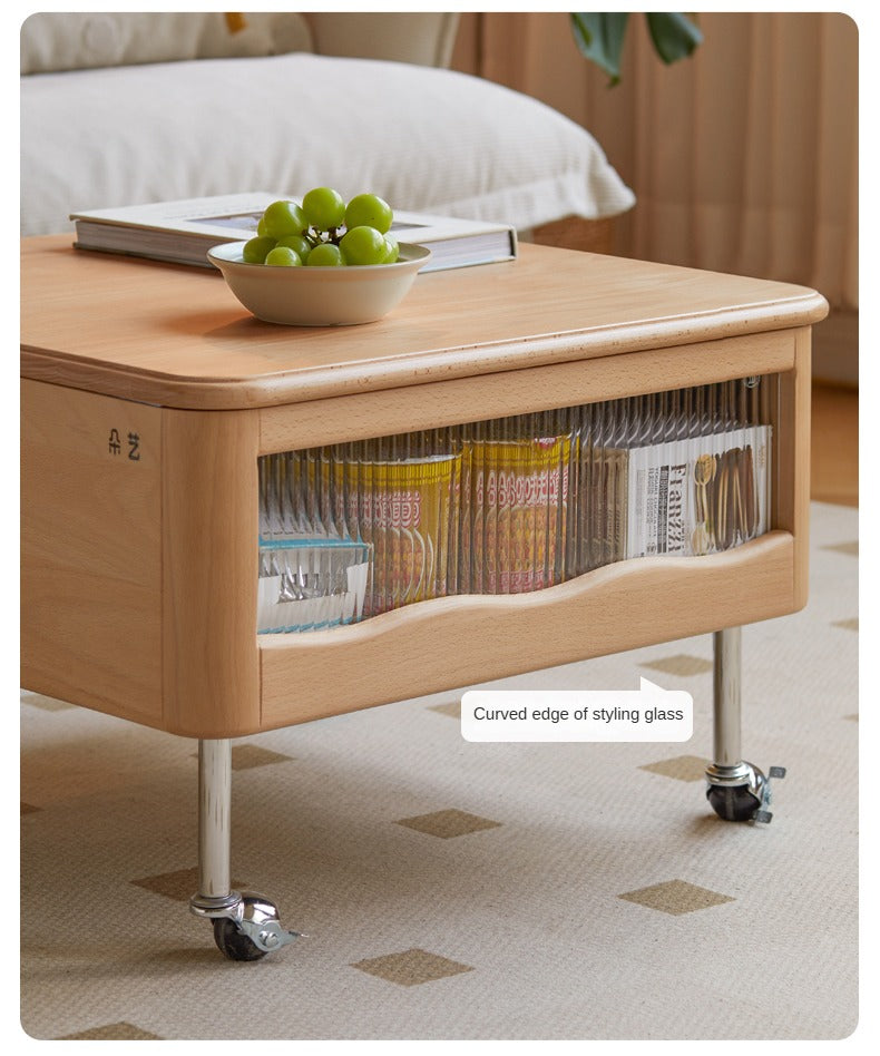 Beech solid wood lifting movable trolley coffee table