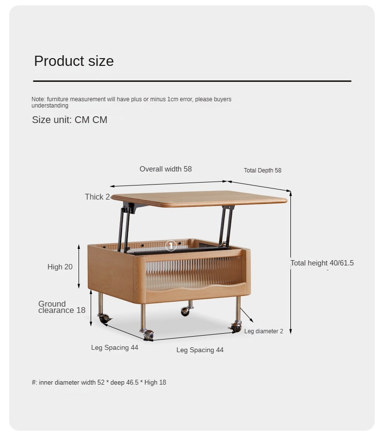 Beech solid wood lifting movable trolley coffee table