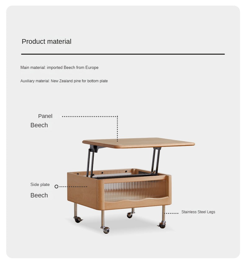 Beech solid wood lifting movable trolley coffee table