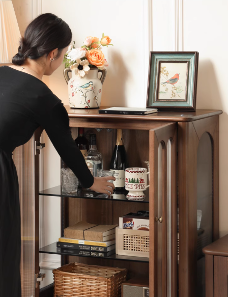 Black Walnut Solid Wood Retro Side Cabinet