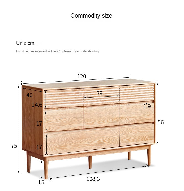 Oak solid wood large capacity eight-drawer cabinet