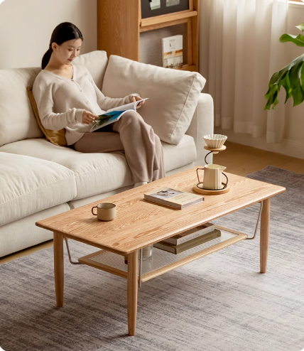 Oak solid wood double-layer coffee table