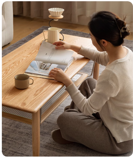 Oak solid wood double-layer coffee table