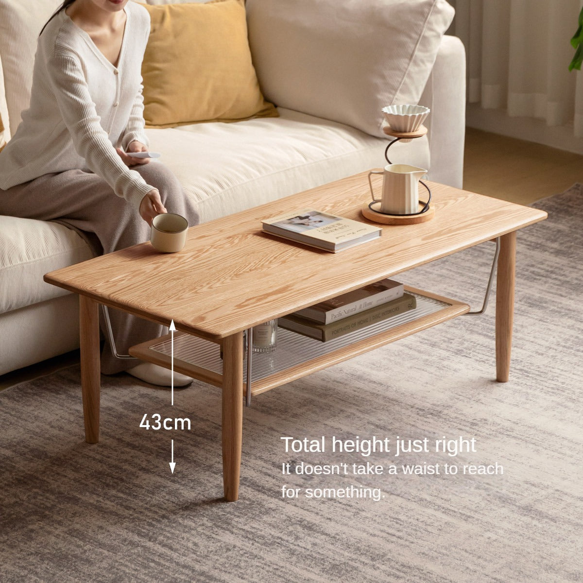 Oak solid wood double-layer coffee table