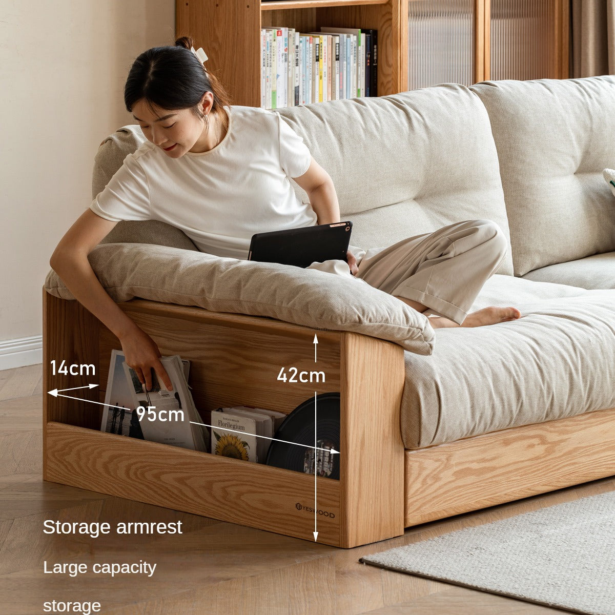 Oak Solid Wood Floor Storage Sofa Modern