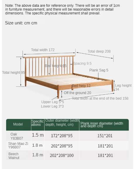 Oak, Beech solid wood Windsor Bed