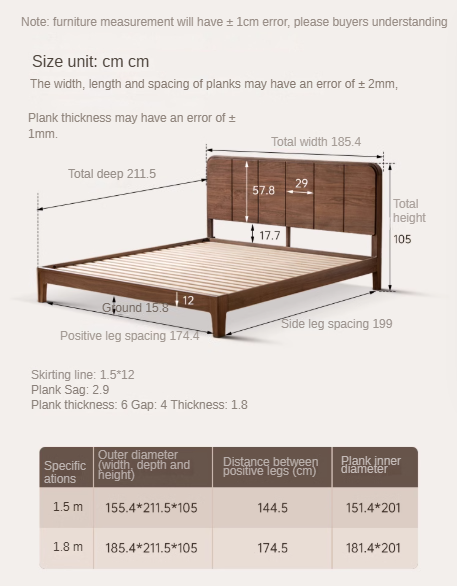 Black Walnut Solid Wood Bed New Chinese Retro