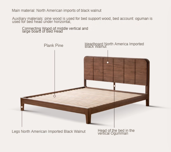 Black Walnut Solid Wood Bed New Chinese Retro