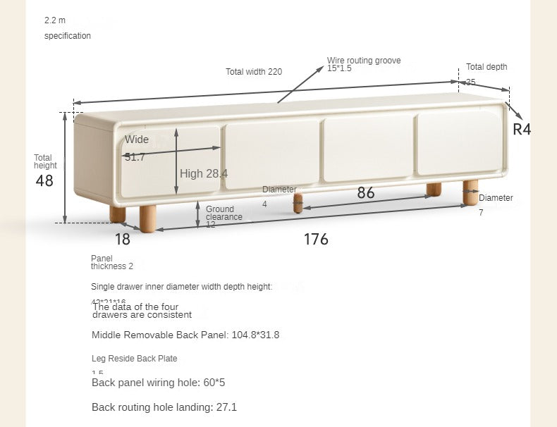 Poplar Solid Wood TV Cabinet with Drawers