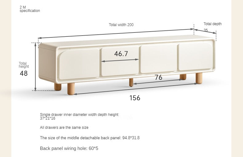 Poplar Solid Wood TV Cabinet with Drawers