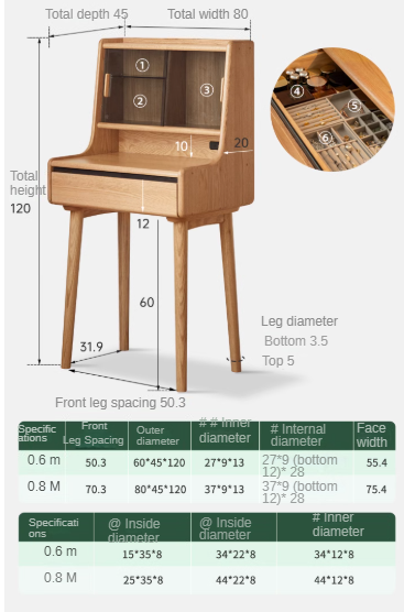 Oak solid wood dressing table shelf integrated