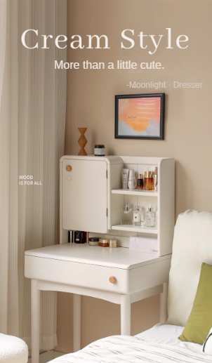 Poplar Solid Wood Cream Style Dressing Table With Makeup Mirror