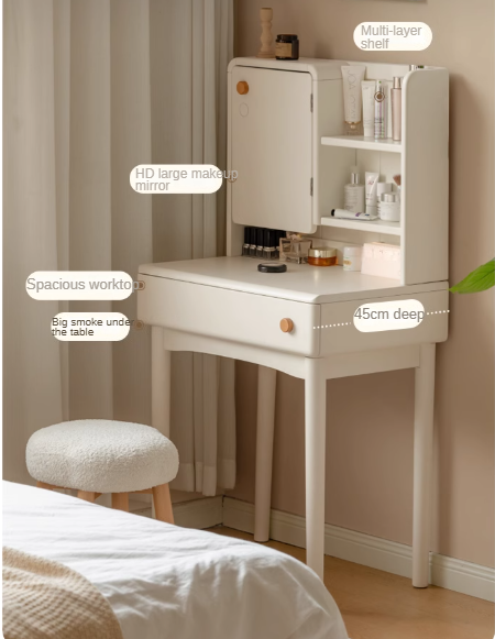 Poplar Solid Wood Cream Style Dressing Table With Makeup Mirror