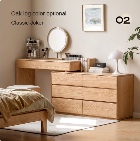 Oak Solid Wood Retro Style Retractable Dressing Table