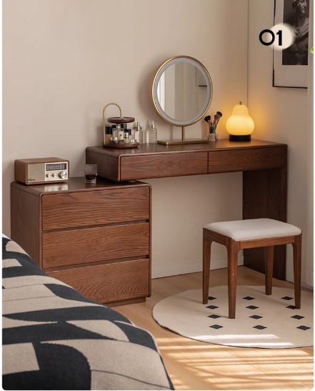 Oak Solid Wood Retro Style Retractable Dressing Table