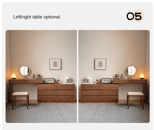 Oak Solid Wood Retro Style Retractable Dressing Table