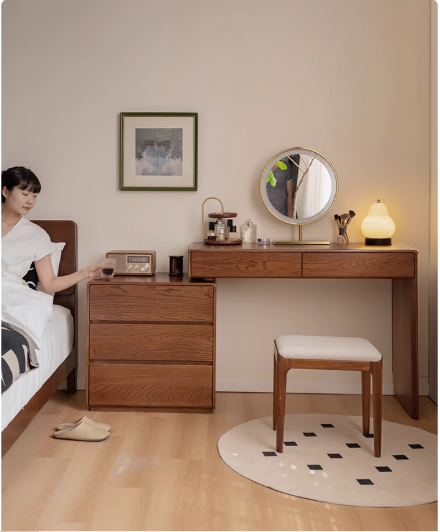 Oak Solid Wood Retro Style Retractable Dressing Table