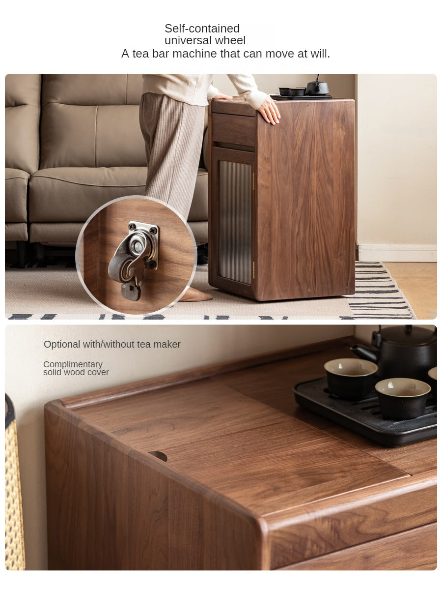 Black Walnut Solid Wood Tea Cabinet Kettle Integrated Side Cabinet