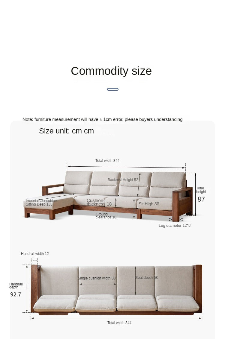 Black Walnut Solid Wood Straight High Back Sofa