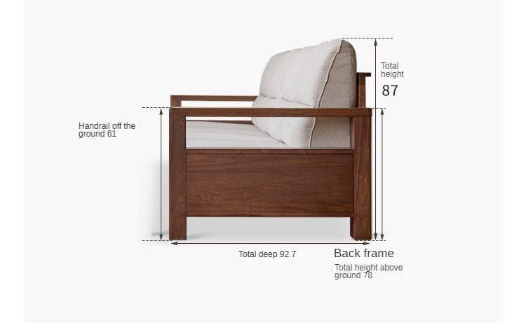 Black Walnut Solid Wood Straight High Back Sofa