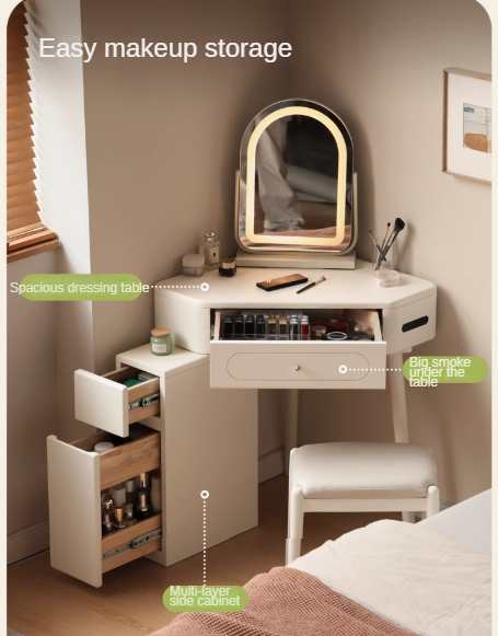 Poplar Solid Wood Corner White Dressing Table