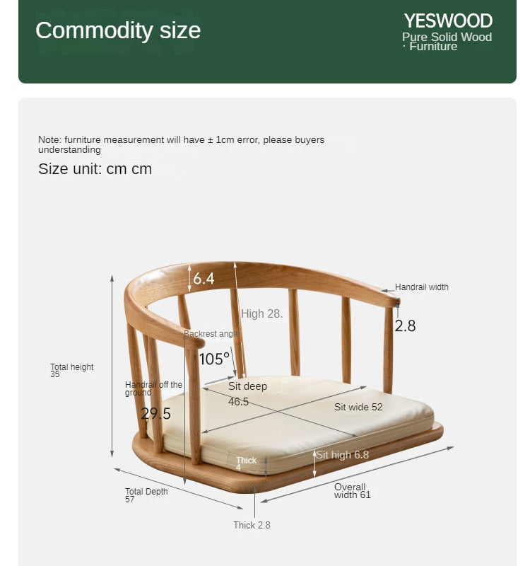 Oak Solid Wood Tea Low Circle Floor Chair Modern