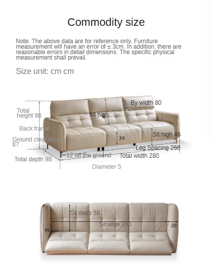 Leather High Back Straight Sofa