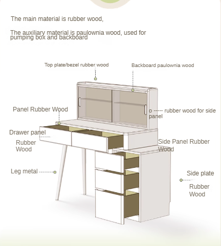 Poplar solid wood dressing table cream style