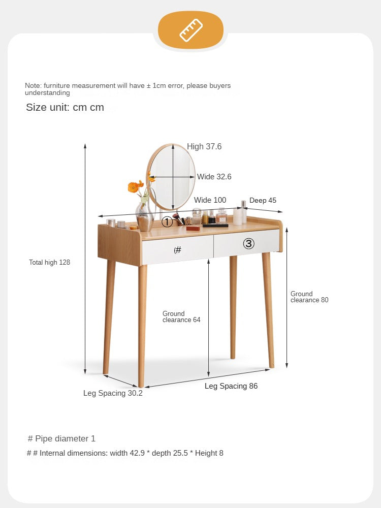 Beech solid wood dressing table with mirror