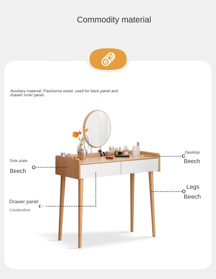 Beech solid wood dressing table with mirror