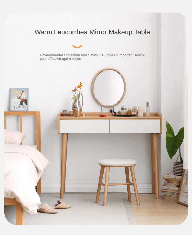 Beech solid wood dressing table with mirror