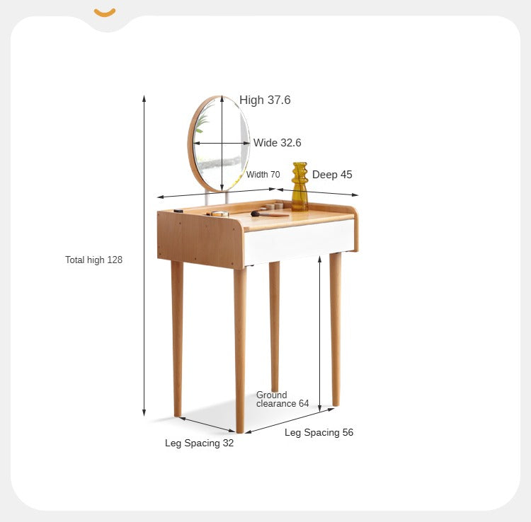 Beech solid wood dressing table with mirror