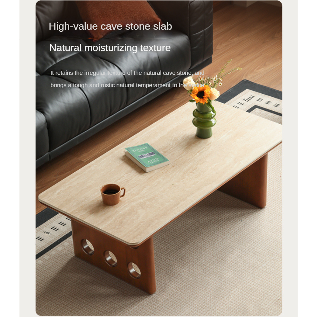 Poplar Solid Wood Rock Plate Coffee Retro Table