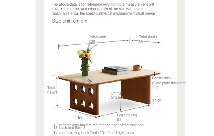 Poplar Solid Wood Rock Plate Coffee Retro Table