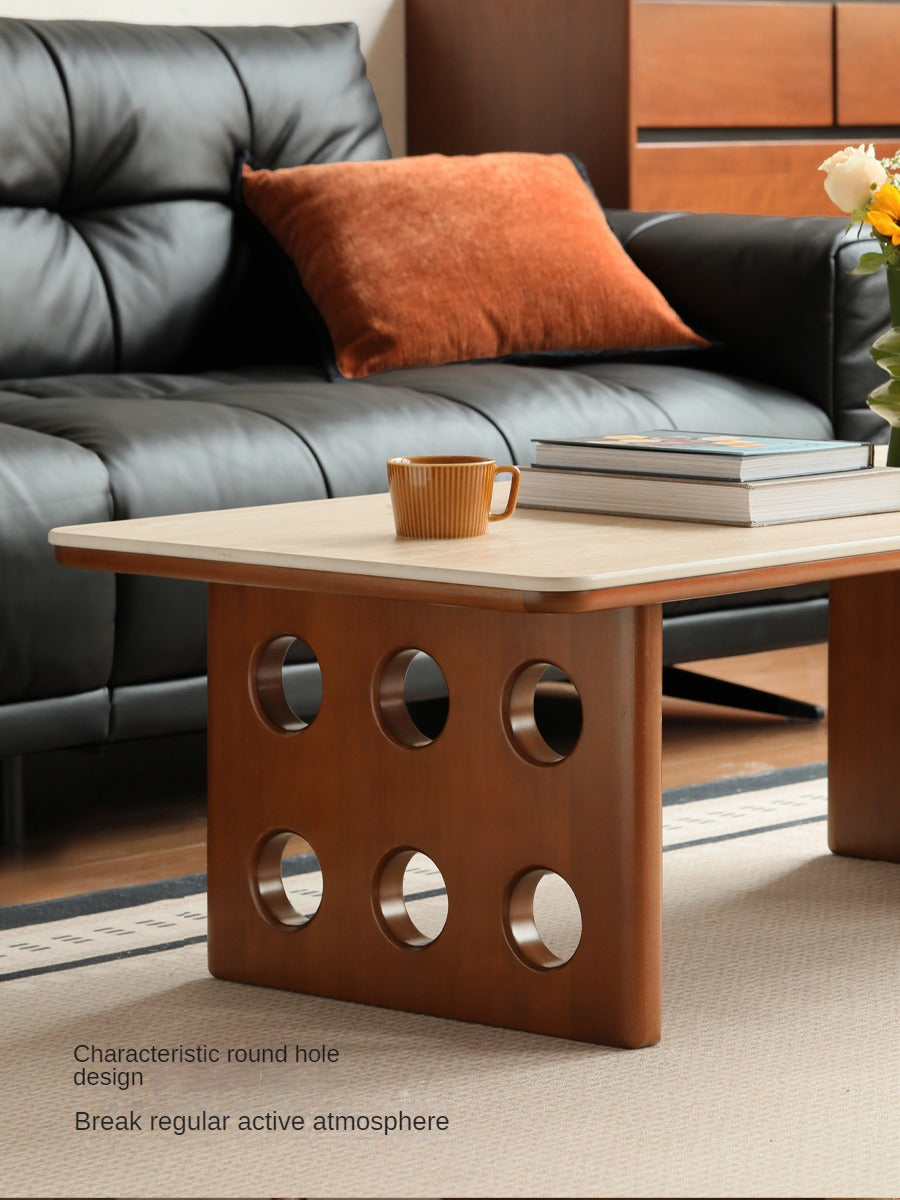 Poplar Solid Wood Rock Plate Coffee Retro Table