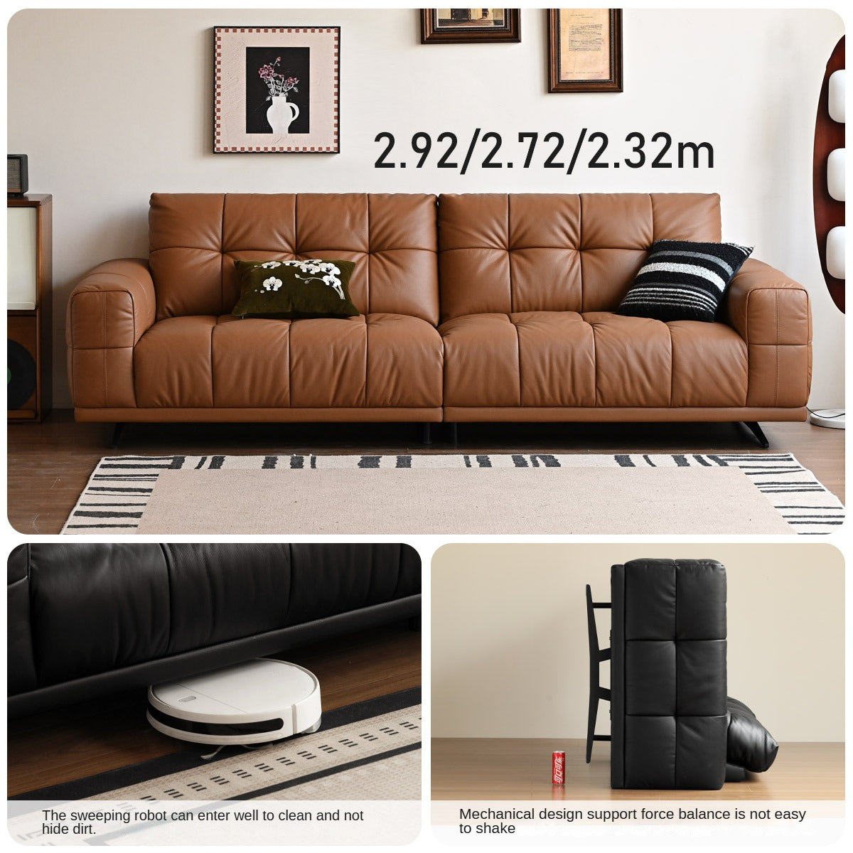 Leather Italian light luxury Piano Key Straight Sofa