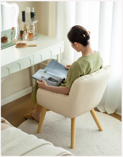 Organic Leather Dressing Stool, Cream Movable Makeup Chair