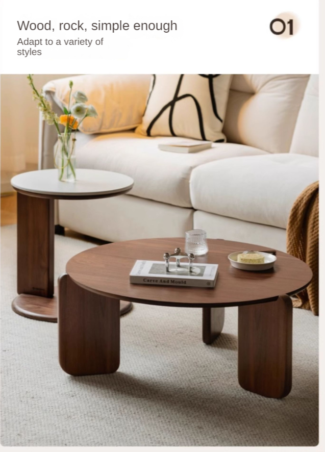 Black Walnut Solid Wood Rock Plate Round Coffee Table