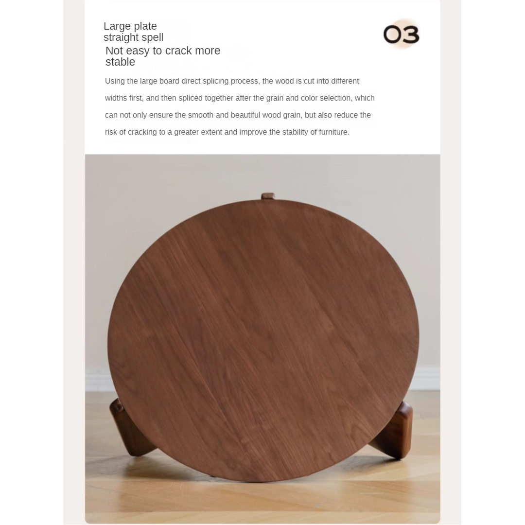 Black Walnut Solid Wood Rock Plate Round Coffee Table