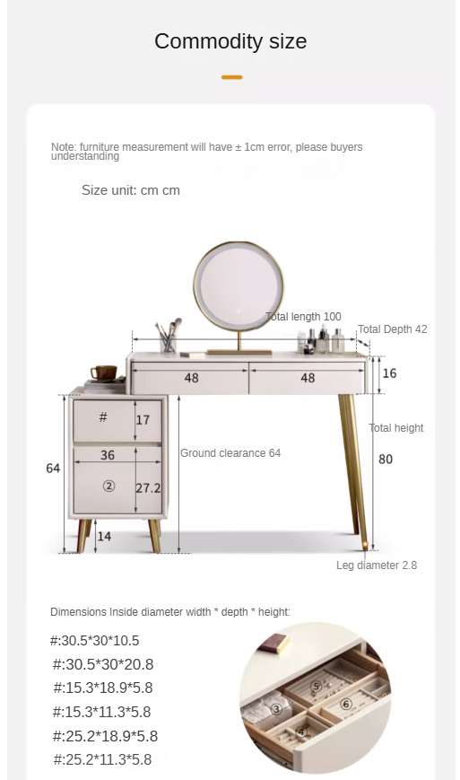 Poplar solid wood dressing table and cupboard integrated cream style