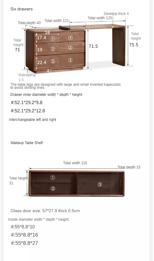 Black Walnut Solid Wood Telescopic Dressing Table