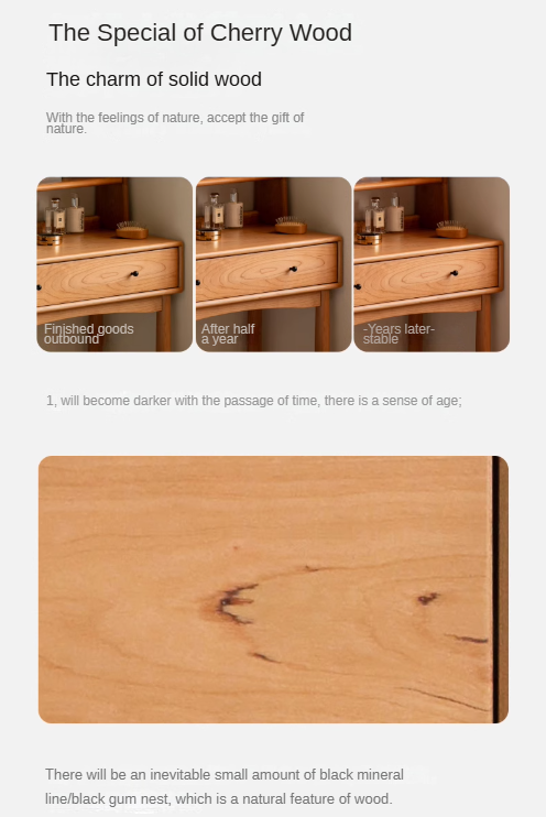 Cherry wood multi-functional storage dressing table