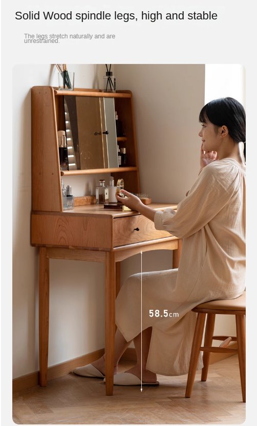 Cherry wood multi-functional storage dressing table