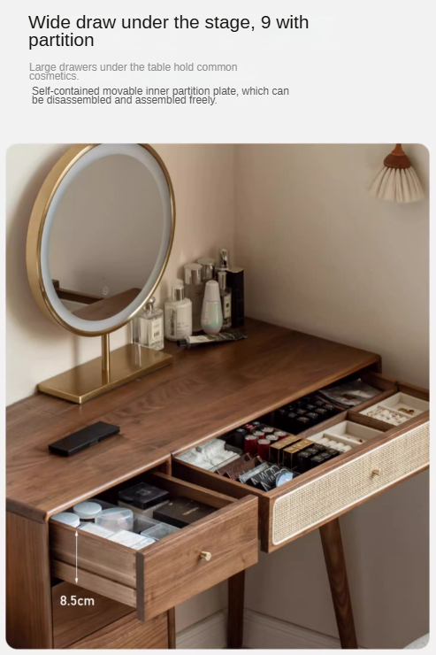 Black walnut solid wood rattan dressing table