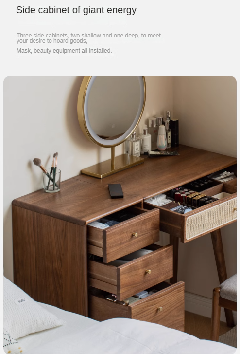 Black walnut solid wood rattan dressing table