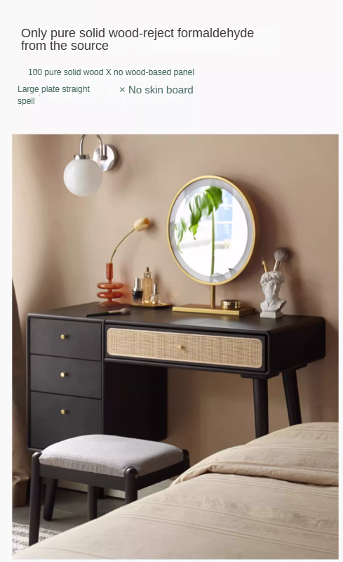 Oak Solid wood Black Vintage Makeup Dressing Table